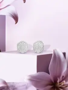 ANAYRA Sterling Silver & White American Diamond Circular Studs Earrings