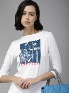 Van Heusen Women White & Multicoloured Abstract Print Casual Top