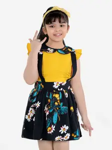 Naughty Ninos Girls Yellow & Black Floral Peter Pan Collar Dress