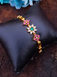 GRIIHAM Women Gold-Toned & Pink Brass American Diamond Gold-Plated Link Bracelet
