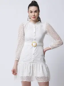 MARC LOUIS White Self Design Net Dress