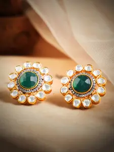 Rubans Gold-Toned & Green Circular Studs Earrings
