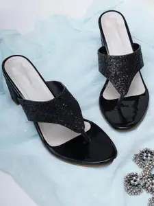 Misto Black & Grey Embellished Block Heels