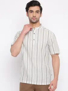 Fabindia Men Beige & Grey Printed Cotton Kurta