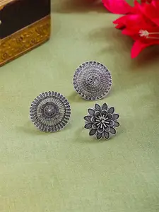 Yellow Chimes Set Of 3 Oxidised Silver-Plated Finger Rings