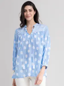 Pink Fort Women Blue Printed Cotton Blend Top