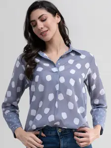 Pink Fort Grey Print Shirt Style Top