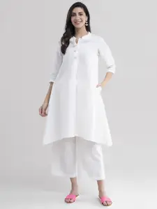 Pink Fort Women White Solid A-Line Kurta