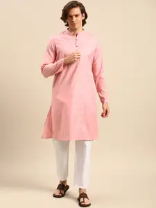 Anouk Men Pink Woven Design Pure Cotton Kurta with Pyjamas