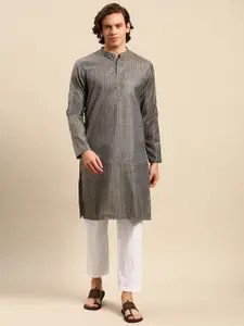 Anouk Men Grey Woven Design Kurta with Pyjamas