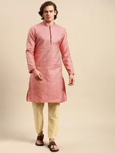 Anouk Men Red Woven Design Kurta with Pyjamas
