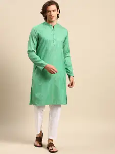 Anouk Men Green Woven Design Kurta with Pyjamas