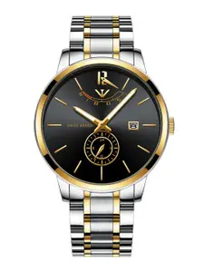 Nibosi Men Black Mother of Pearl Dial & Silver Toned Stainless Steel Bracelet Style Straps Analogue Watch
