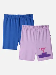 You Got Plan B Girls Lavender & Blue Printed Cycling Sports Shorts Pack Of 2