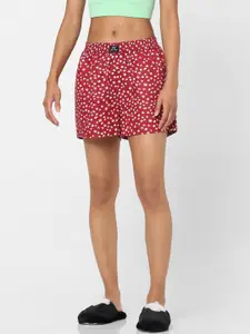 ONLY Women Red Printed Cotton Shorts