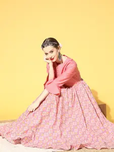 Sangria Women Pretty Pink Ethnic Motifs Gown For Days