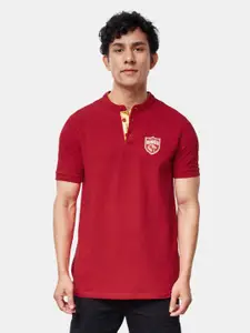 The Souled Store Men Red Mandarin Collar T-shirt