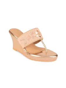 Rocia Women Rose Gold-Toned Embellished Wedge Sandals