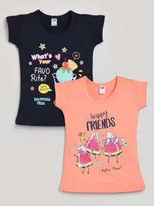 Nottie Planet Girls Multicoloured Set of 2 Graphic Printed Cotton T-shirt