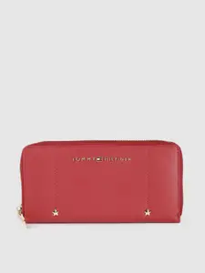 Tommy Hilfiger Women Red Leather Zip Around Wallet
