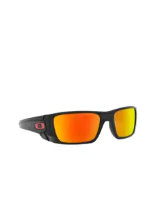 OAKLEY Men Red Lens & Black Rectangle Sunglasses with Polarised Lens