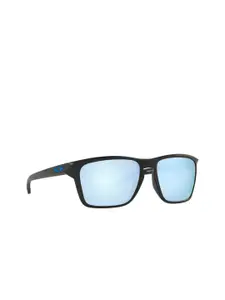 OAKLEY Men Blue Lens & Black Square Sunglasses with Polarised Lens