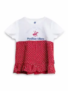 Beverly Hills Polo Club Girls Red & White Print Ruffles Top