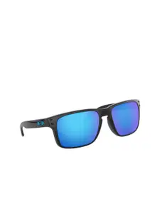 OAKLEY Men Blue Lens & Black Full Rim Square Sunglasses