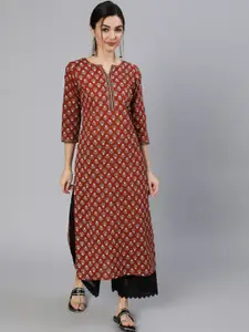 Nayo Women Women Maroon Ethnic Printed Straight Kurta With Three Quarter Sleeves