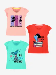 Naughty Ninos Girls Multicoloured Set Of 3 Printed T-shirt