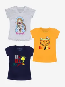 Naughty Ninos Girls Multicoloured & Yellow 3 Printed T-shirt