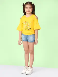 Naughty Ninos Girls Mustard Yellow Printed Top with Shorts