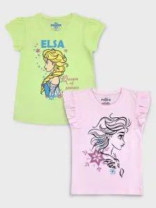 Kids Ville Girls Pink & Green Pack of 2 Frozen Printed T-shirt