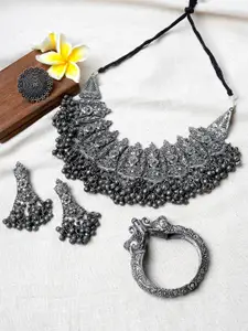 TEEJH Women Oxidised Silver-Plated Anushri Jewellery Set with Bracelet & Ring