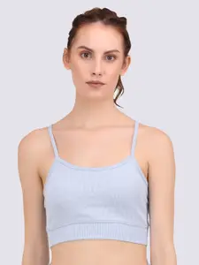 EVERDION Blue Ribbed Pure Cotton Knitted Bralette Crop Top