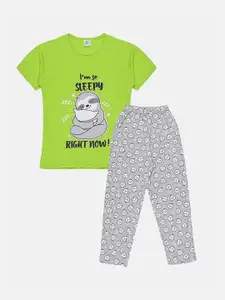 Todd N Teen Girls Green & Grey Pure Cotton Printed Night suit
