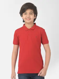 Crimsoune Club Boys Red Polo Collar Slim Fit Outdoor T-shirt