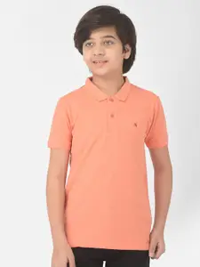 Crimsoune Club Boys Peach-Coloured Solid Polo Collar Slim Fit Outdoor Cotton T-shirt