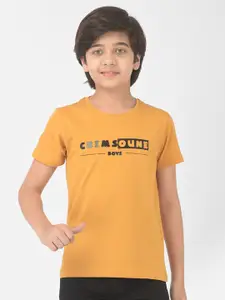 Crimsoune Club Boys Mustard Yellow Typography Printed Slim Fit Outdoor T-shirt