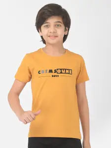 Crimsoune Club Boys Mustard Yellow Typography Printed Slim Fit Outdoor T-shirt
