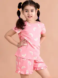 pspeaches Girls Pink Printed Night suit