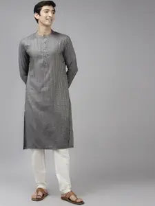 See Designs Men Grey Woven Design Kurta