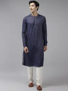 See Designs Men Blue Geometric Kurta