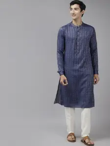 See Designs Men Purple Printed Summer Sheers Handloom Kurta