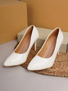 Get Glamr White Solid Block Pumps