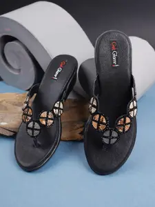 Get Glamr Black Embellished Ethnic Wedge Sandals