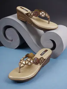 Get Glamr Copper-Toned Embellished Ethnic Wedge Sandals