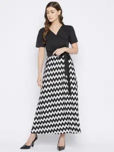 HELLO DESIGN Black & White Printed Crepe Maxi Dress