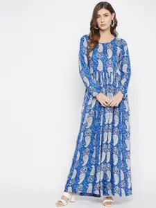 HELLO DESIGN Blue Ethnic Motifs Maxi Dress