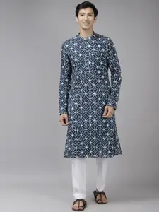 See Designs Men Blue Geometric Printed Kurta